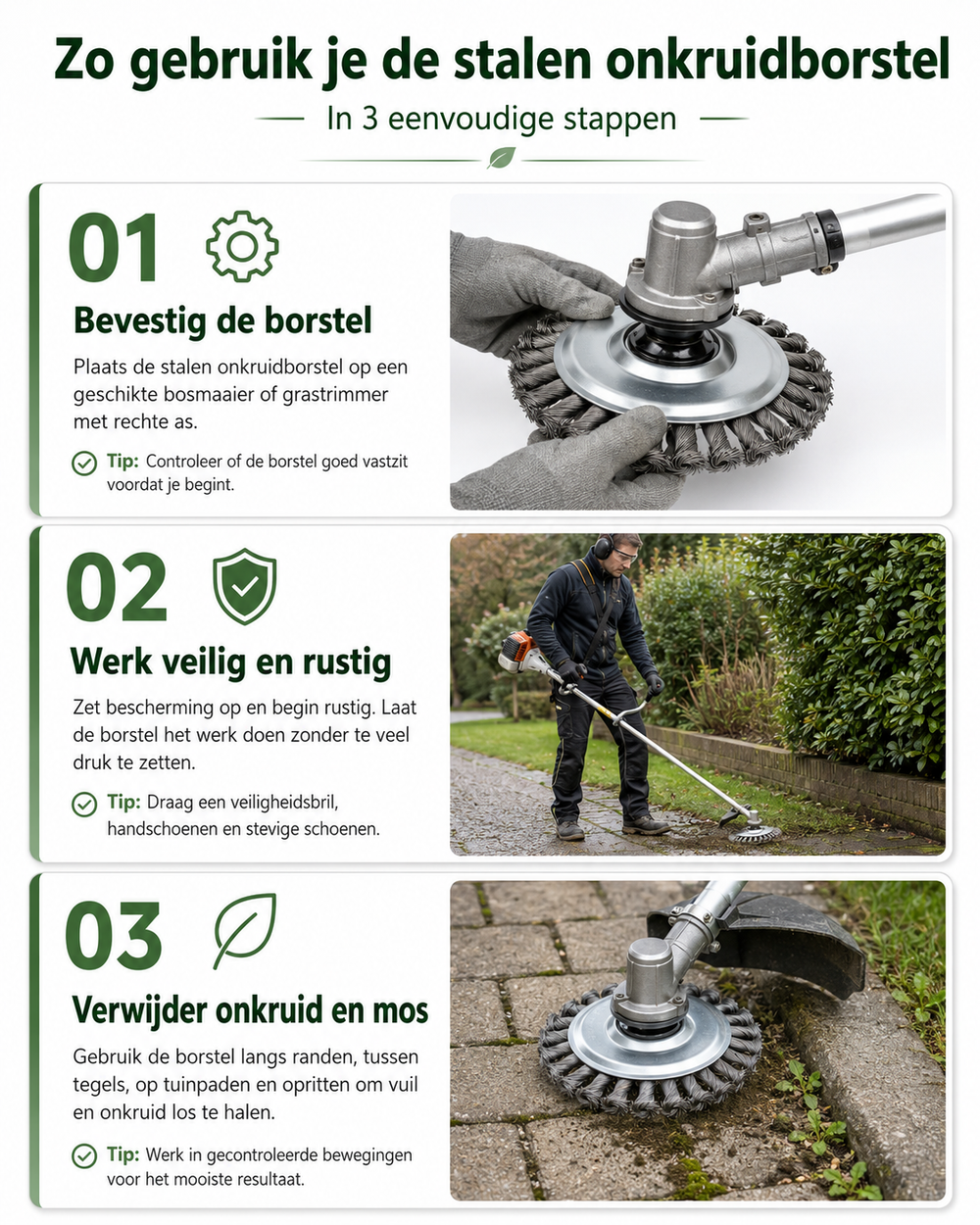 Stalen onkruidborstel in gebruik